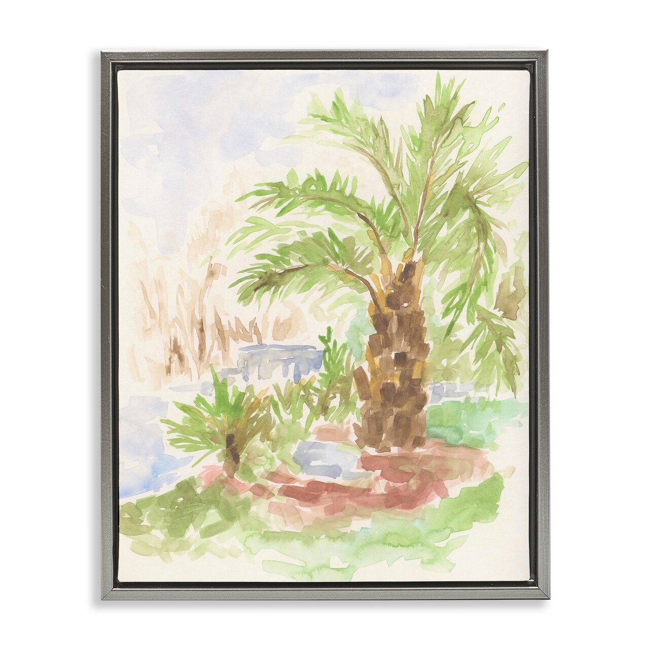 Stupell Industries Palm Tree River's Edge Floater Framed Canvas Wall Art Design by June Erica Vess